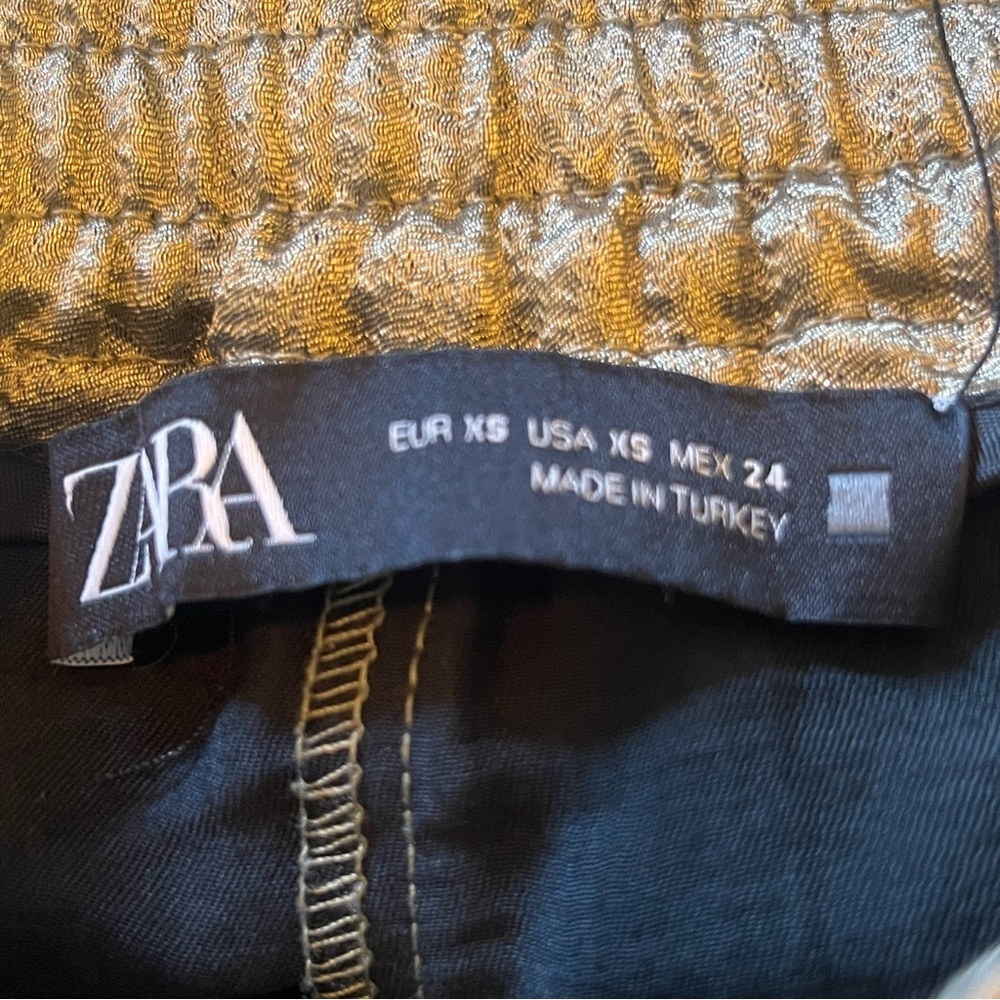 Zara Metallic Effect Drawstring Shorts Sz XS Bronze Elastic Paper bag Waist - Picture 6 of 8